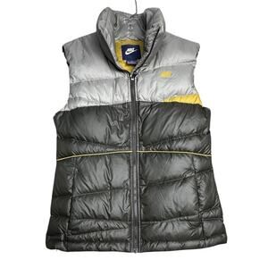 Nike Puffer Vest Duck Down Fill Full Zip Gray Green Women Y2K 2013 Sz M Gorpcore